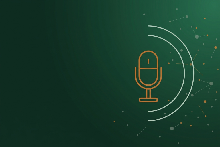 Orange microphone outline with radar arcs on dark green, marking the Google Assistant shutdown