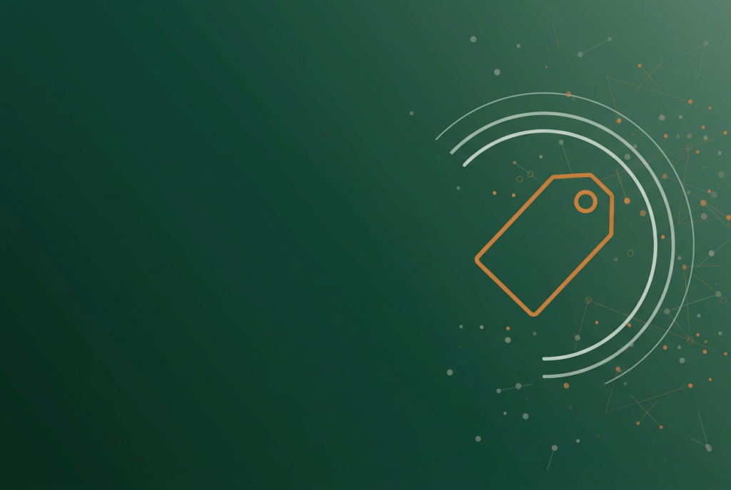 Orange label tag outline with radar arcs on dark green, for the EU AI Act content labelling rules