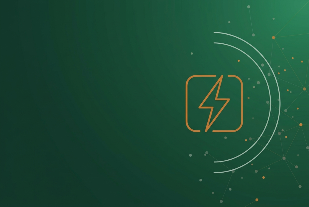 Orange lightning bolt outline with radar arcs on dark green, for the Google Ads AI Max update