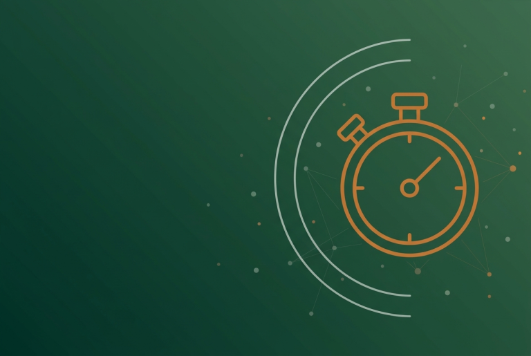 Orange stopwatch outline with radar arcs on dark green, for the August 2026 YouTube watch hours change
