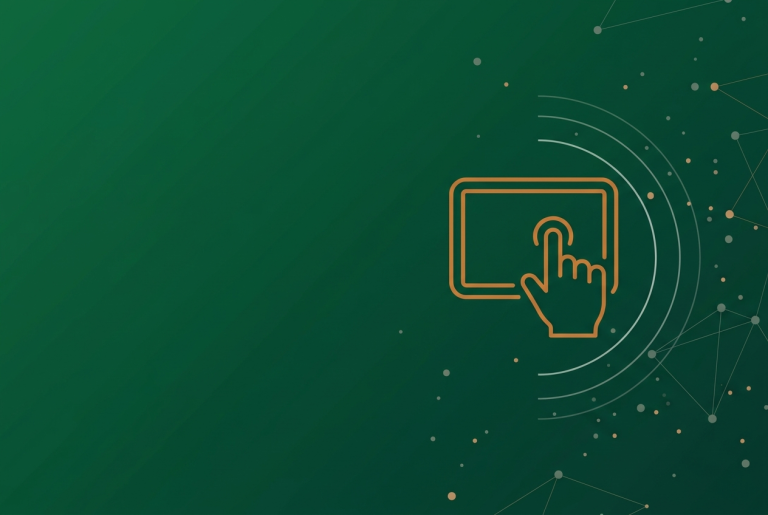 Orange outline pointer tapping a screen on dark green, for AI agents filling in booking forms