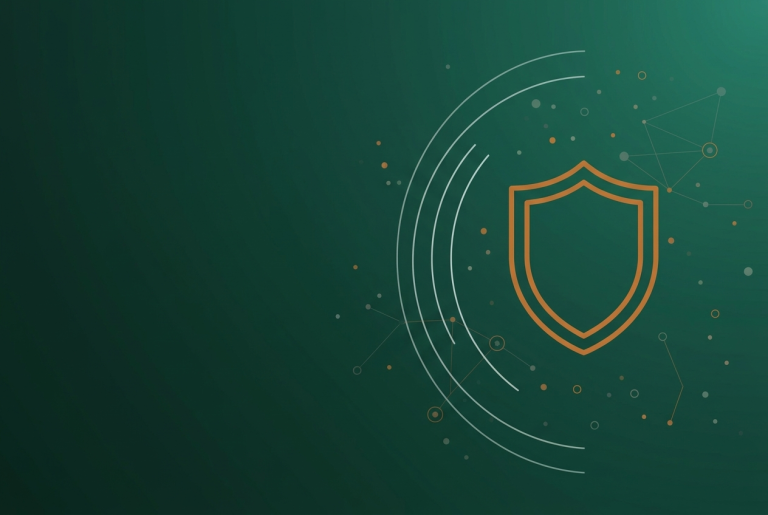 Orange outline shield and radar arcs on dark green, illustrating Google Ads AI Max invalid traffic