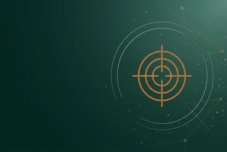 Thin orange target and crosshair outline on dark green, marking the Google Smart Bidding change