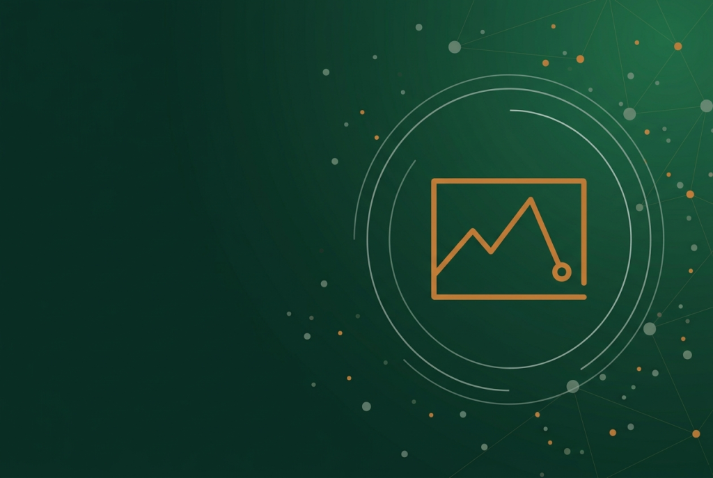 Thin orange chart outline with a falling line on dark green, marking the Search Console reporting bug