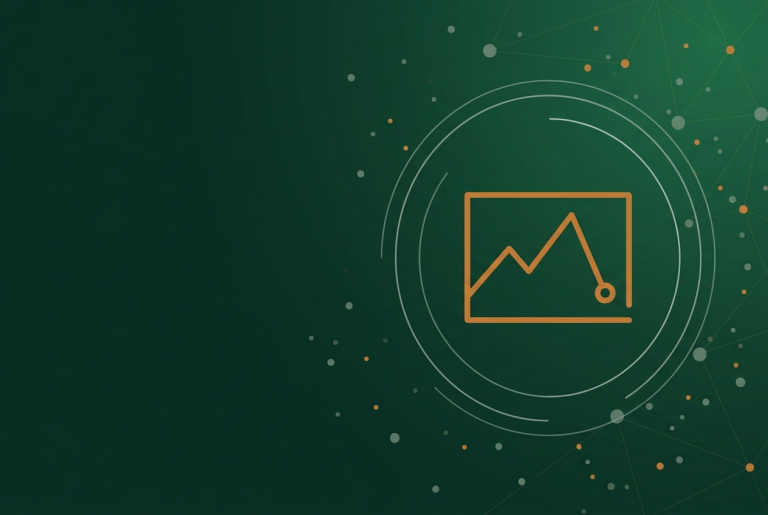Thin orange chart outline with a falling line on dark green, marking the Search Console reporting bug