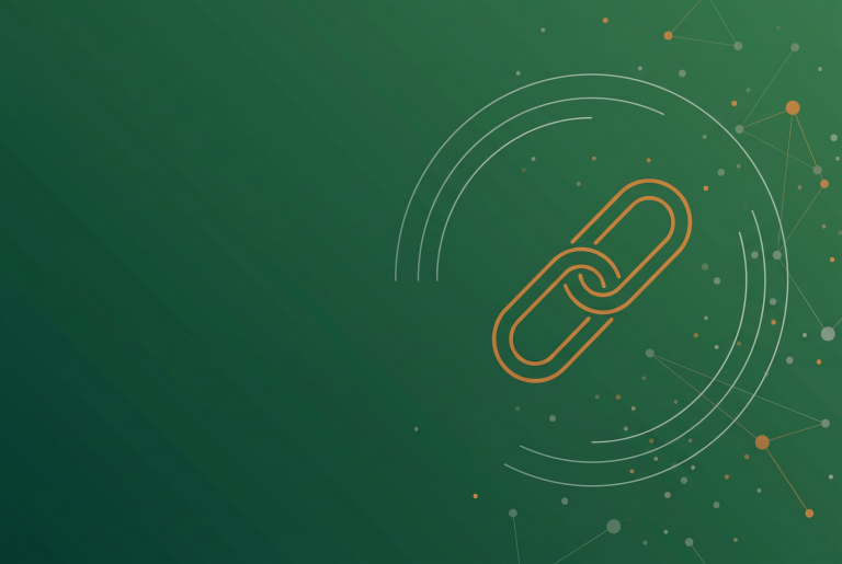 Chain link icon in orange on deep green, illustrating Google redirect tracking links