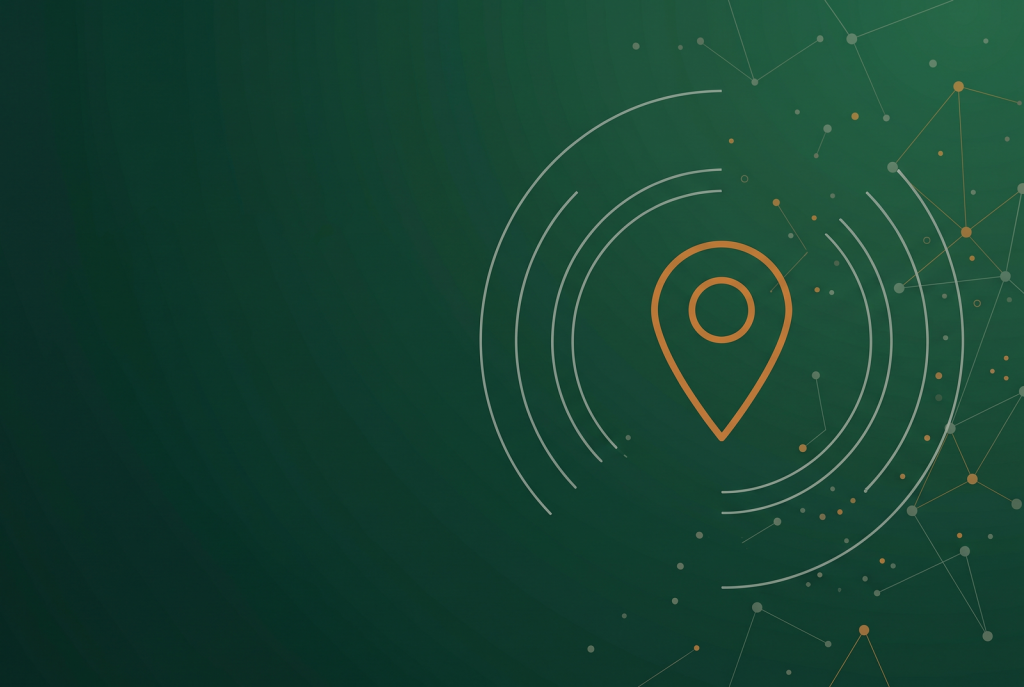 Orange map pin icon on dark green, showing Google Business Profile calls and clicks falling