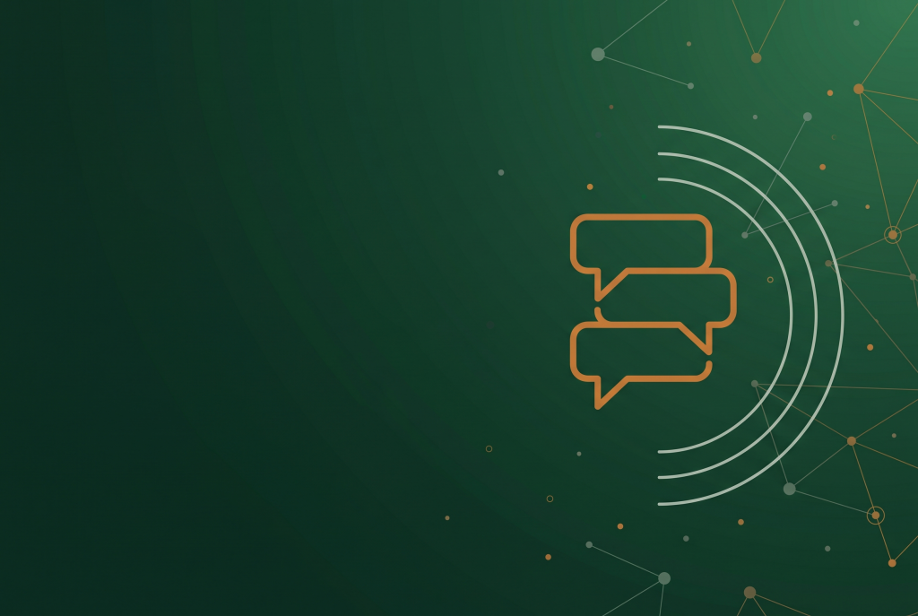 Orange stacked speech bubble icon on deep green marking AI Overviews in People Also Ask