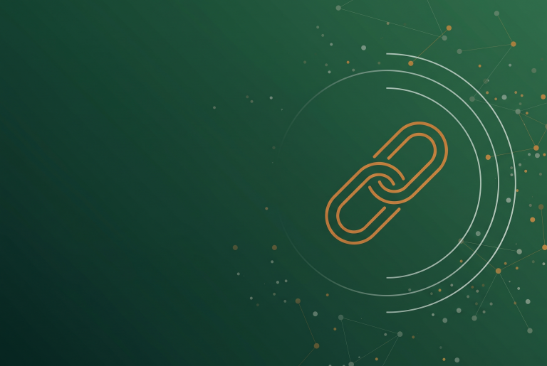 Thin line chain link icon on deep green, marking the Facebook link post limit for business pages