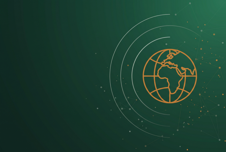 Burnt orange outline globe centred on Africa, marking the rise in African search traffic share