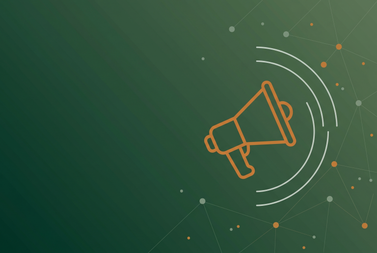 Outline megaphone icon on dark green, illustrating ChatGPT Ads reaching South Africa in the daily search and social brief
