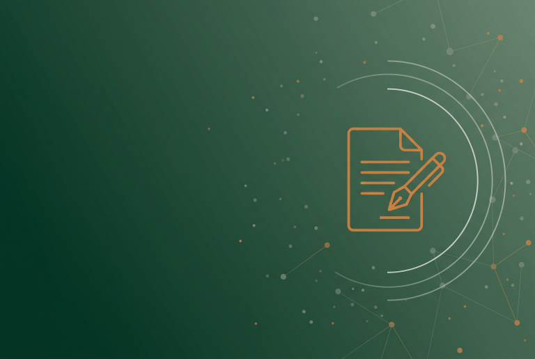 Outline contract and pen icon on dark green, illustrating Meta's new AI advertising terms